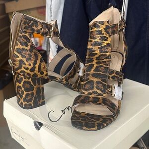Leopard Print Block Heel Sandals